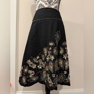 Boston Proper Black Embellished A-Line Skirt